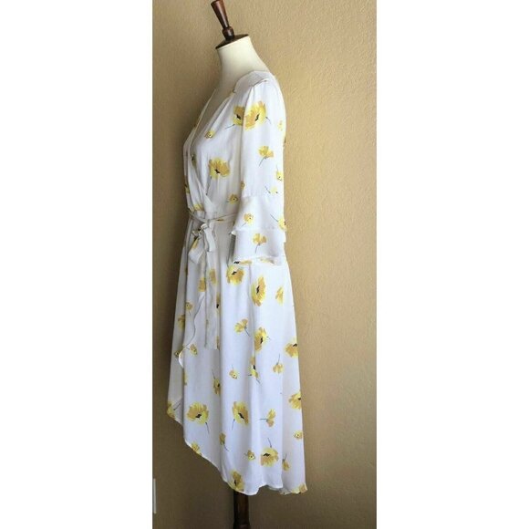 Chelsea28 Womens White Floral Chiffon Faux Wrap Belted Midi Dress Size M - Picture 9 of 10